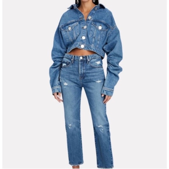 Frame Sea Level Ruched Sleeve Denim Jean Jacket - Picture 9 of 10